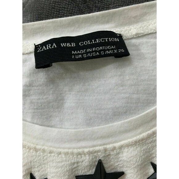 Zara WB Womens Black White Striped Star Print Short Sleeve Top T Shirt Small - Picture 6 of 7